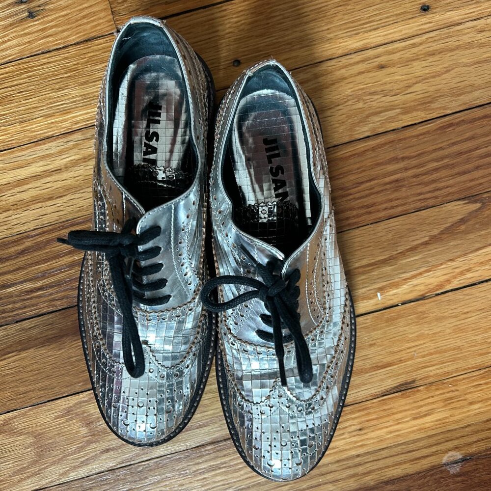 Jil Sander, Metallic Oxfords, Silver, 35